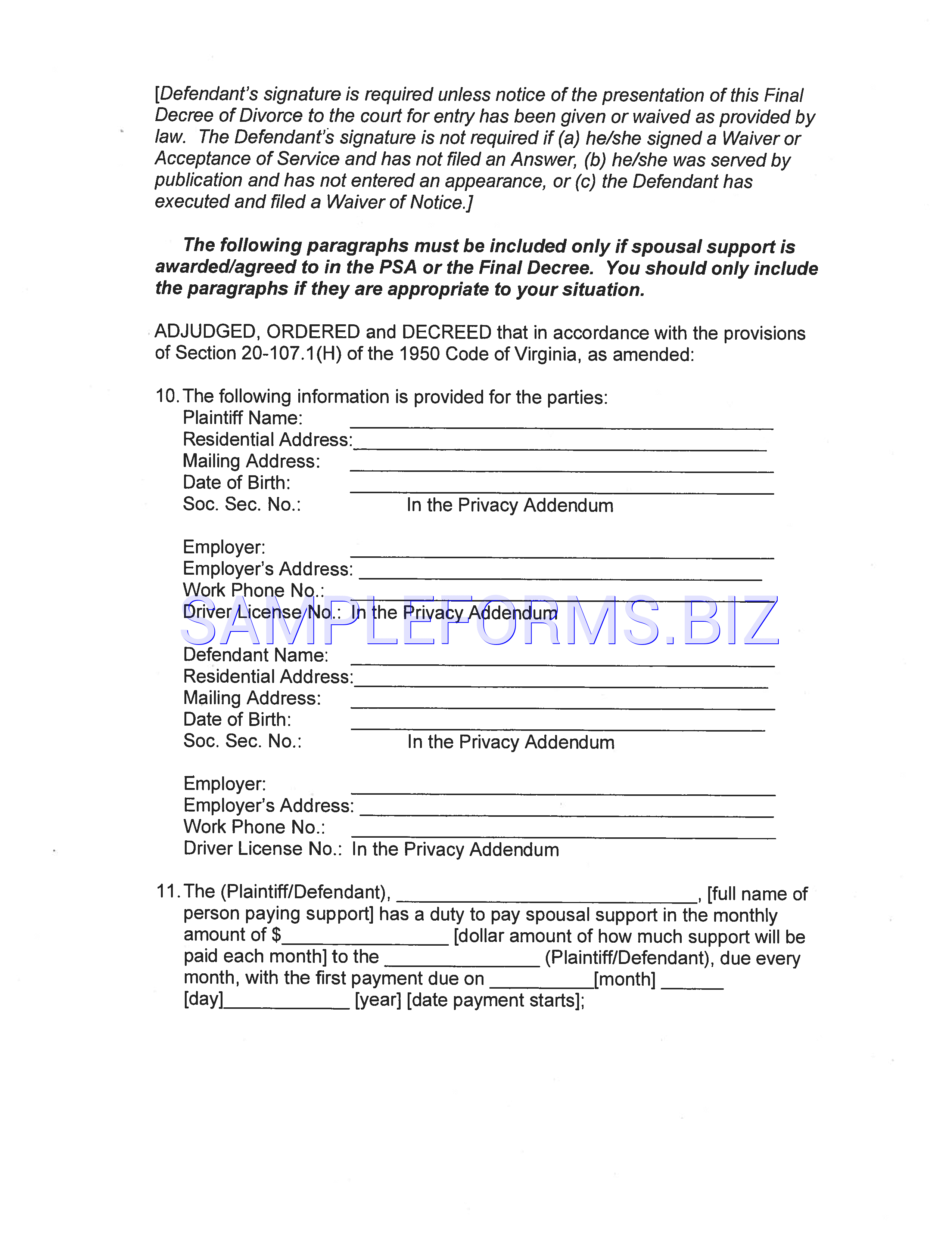 Preview free downloadable Virginia Separation Agreement Template in PDF (page 24)